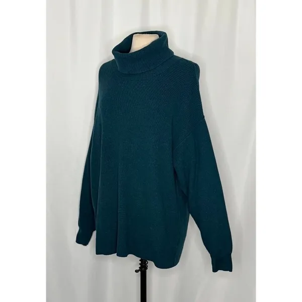 FREE PEOPLE Softly Structured Solid Teal Sweater Turtleneck Tunic Knit Medium - Image 6