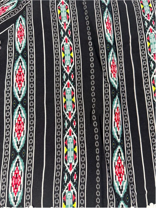 Julia Boho Geometric Striped Crochet Lace Fringe Bell Sleeve Top Black Large - Image 8
