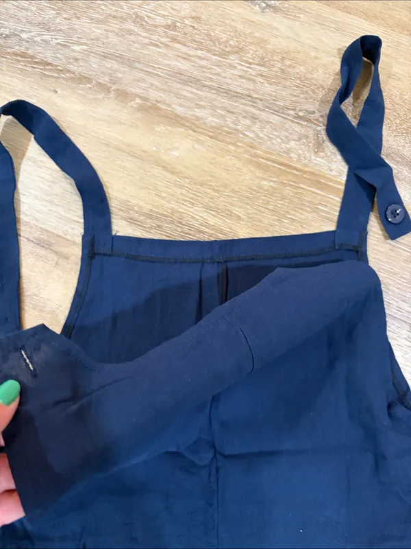 Women's Navy button Shoulder Jumpsuit Overalls - Image 3