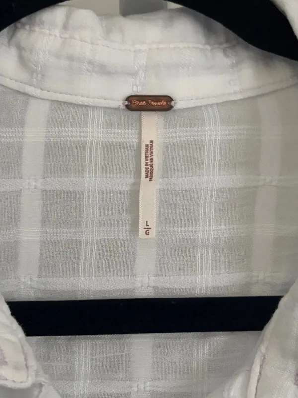 Free People Loveland Women’s White Button-Up Long Sleeve Windowpane Plaid Size L - Image 6