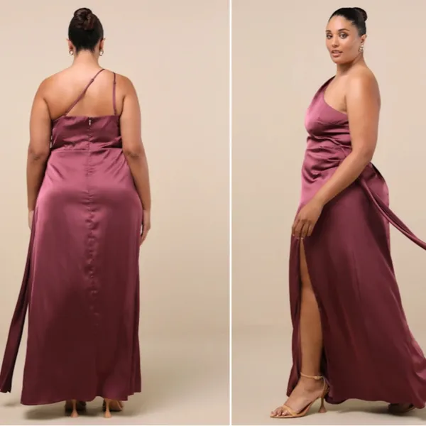 LULU's Sexy Prom Wedding Bridesmaid Elegant Satin One Shoulder Elegant Gown - Image 7