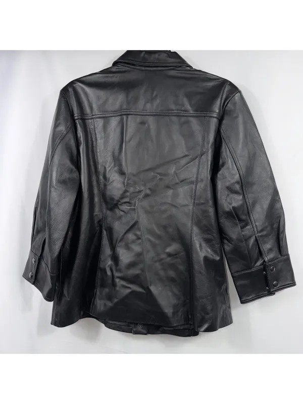Pamela Dennis L Black Genuine Leather Snap Front Jacket Size L - Image 6