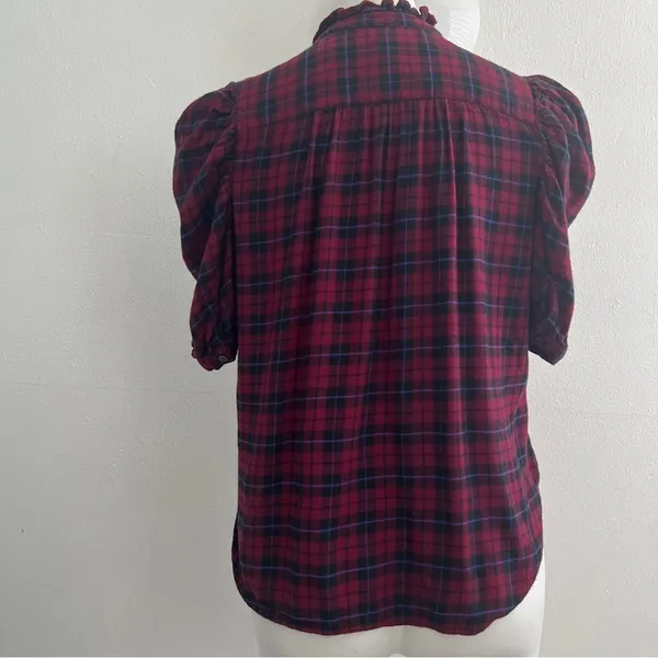 NEW Gap Women's XSMALL Red Plaid Puff Sleeve High Neck Blouse - Image 7