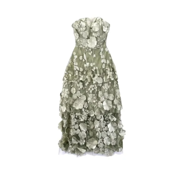 Fairy Floral Fantasy Midi Dress 2 Corsette Back Dusty Sage Embroidery Tulle - Image 4