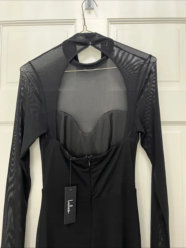 NWT Lulus Sensational Appeal Black Mesh Cutout Long Sleeve Maxi Dress - Size XS - Image 8