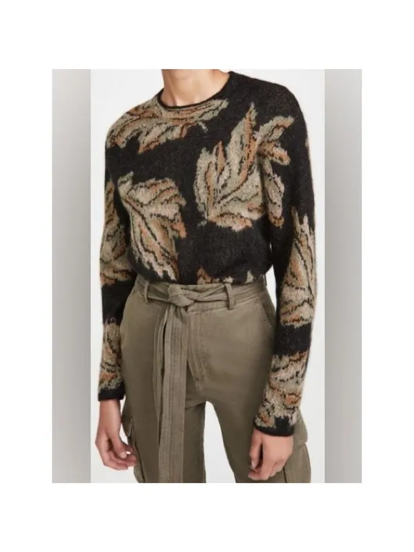 Vince Leaf Jacquard Pullover Alpaca Mohair Wool Blend Sweater M - Image 2