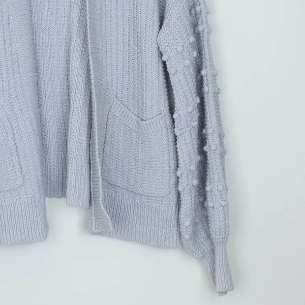 Madewell Gray Pom Pom Sleeve Open Front Cardigan Sweater‎ Womens Size M Chunky - Image 3