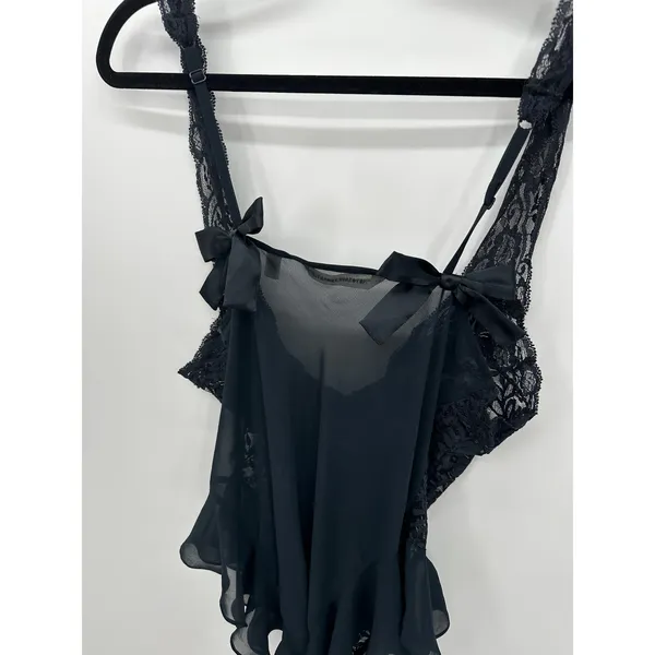Victoria's Secret‎ Black Lace Bodysuit Womens M Ruffle Y2K Vintage Lingerie - Image 8