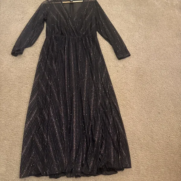 Alexa B Nites 14 Dress Sheer Metallic Gold Tread Maxi - Image 4
