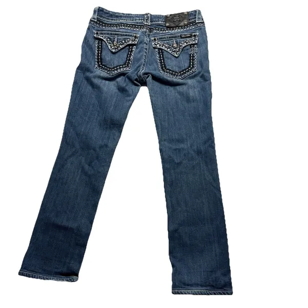 Miss Me Buckle Mid Rise Straight Embellished Flap Denim Blue Jeans 29/28 - Image 5