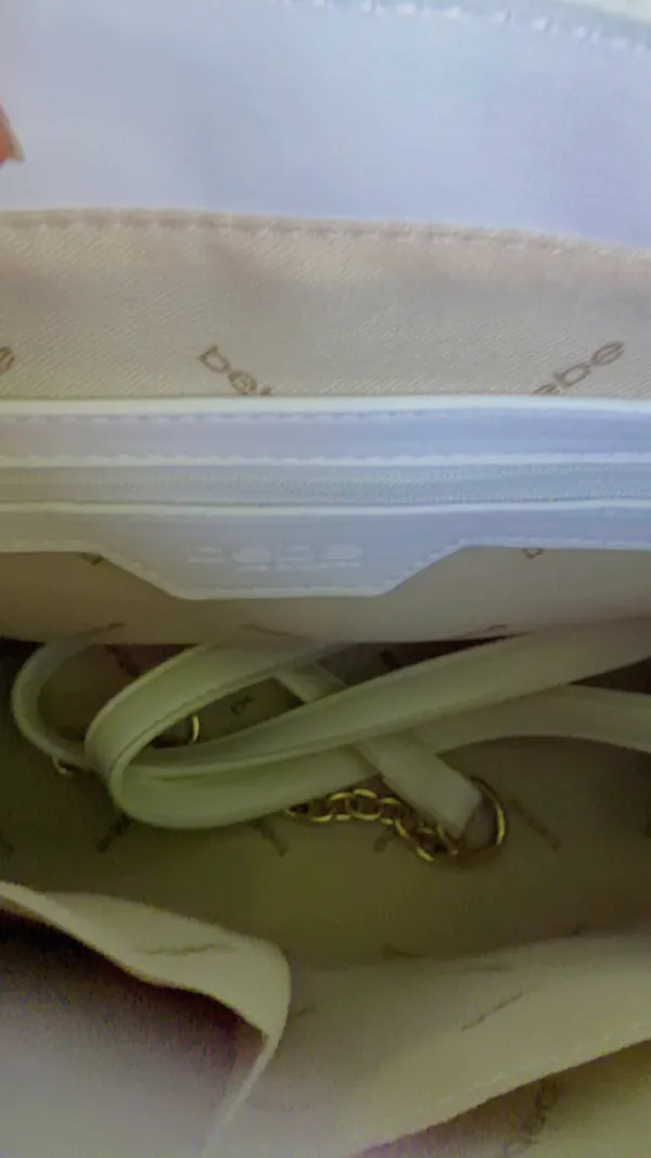 Bebe Monogram Tote Bag White Faux Leather Trim Satchel - Image 4