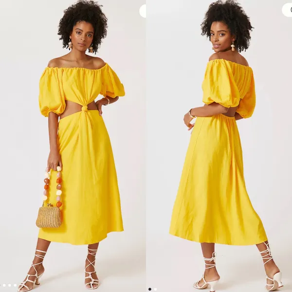 FARM Rio Puff Sleeve Knotted Maxi Dress Yellow Size XS - Image 3