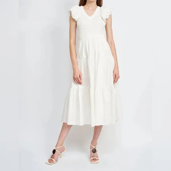 En Saison Alana Cotton Smocked Midi Dress in White Size Medium NWT - Image 3