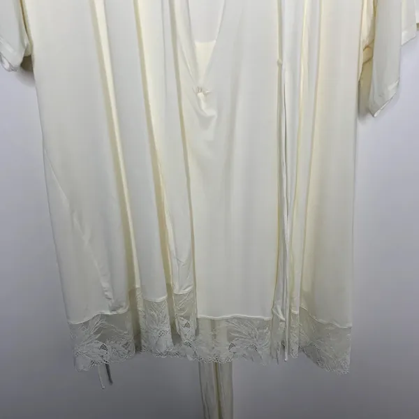 Eberjey Rosalia Tencel Modal Ivory Robe Lace Tie Womens Small - Image 9