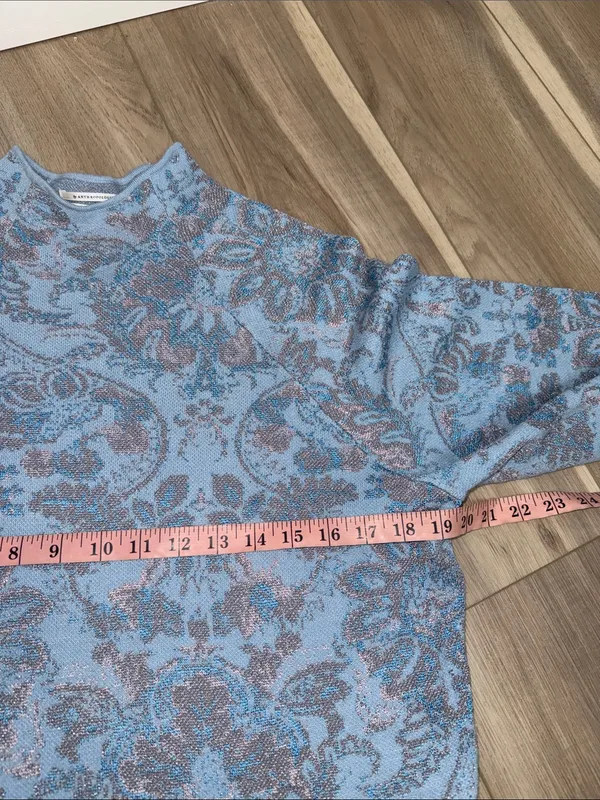 By Anthropologie blue paisley metallic Beatriz mock neck sweater size medium - Image 7