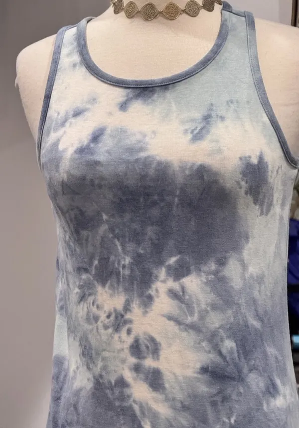 Pink Rose Blue Tie Dye Tank Dress - Image 3