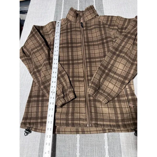 Columbia‎ Womens Brown Plaid Full Zip Fleece Jacket Mock Neck Size Large - Image 2