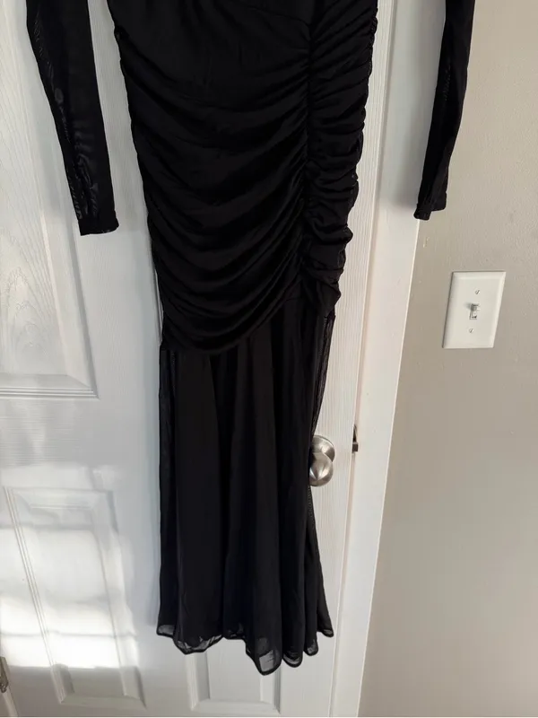 Black Bodycon Ruffle Sheer Sleeve Long Maxi Dress Event Date Night - Image 4