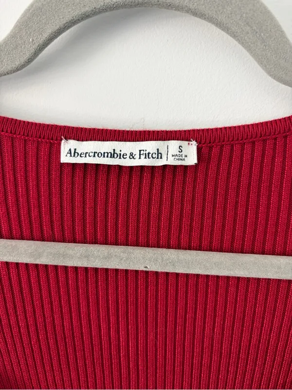 Abercrombie & Fitch Red Sweetheart Corset Ribbed Long Sleeve Sweater Dress S - Image 4