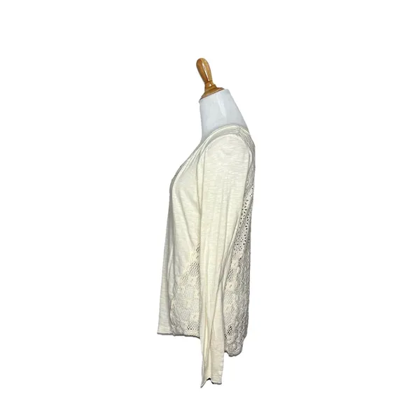 Free People Patches of Lace Henley Crochet Back Shirt Ivory Long Sleeve M - Image 2