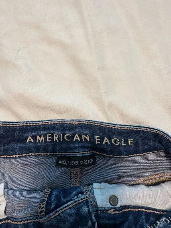 American Eagle Dark Blue Ripped Jean Shorts - Image 3