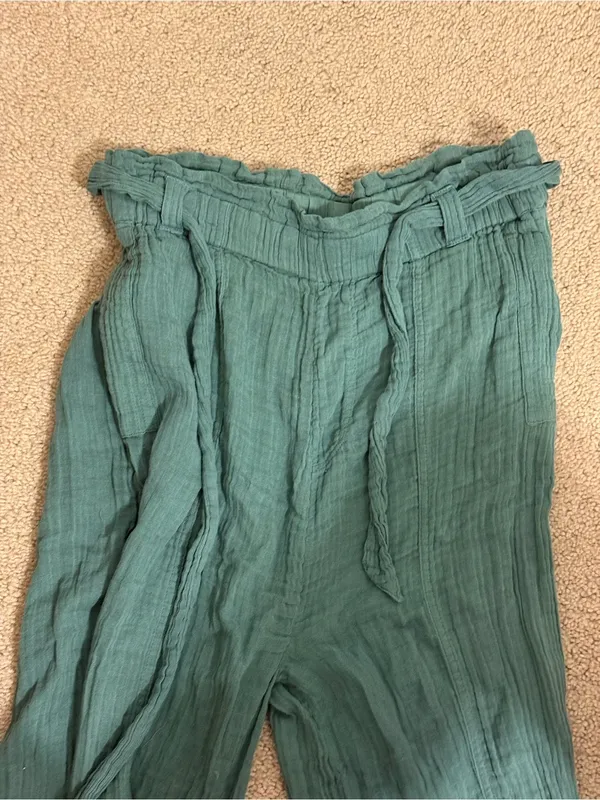 Free People Seafoam Green Elastic Waist Pull-On Trousers with tie - Image 3