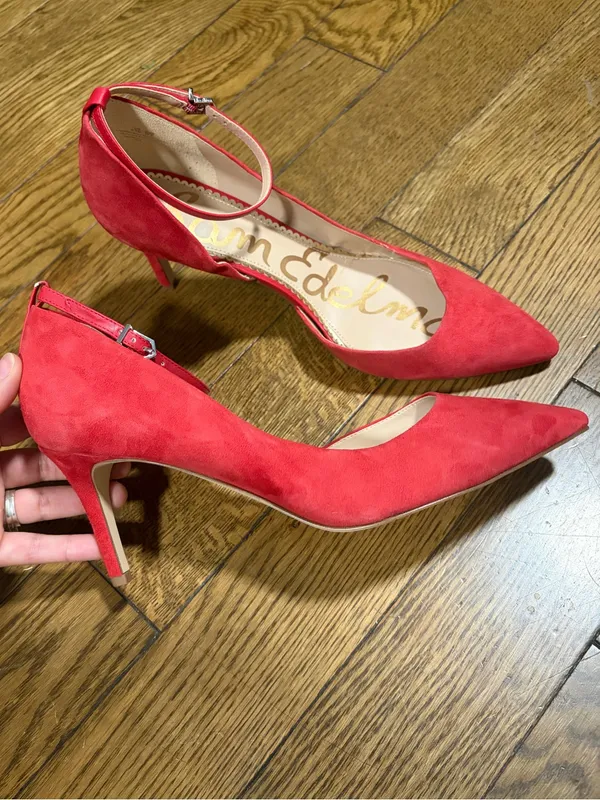 Sam Edelman Red Suede Pointed Toe Ankle Strap Heels size 9.5 - Image 5