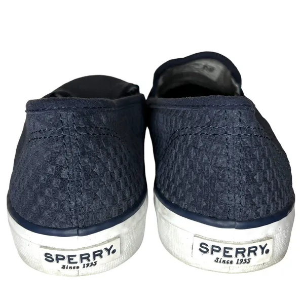 Sperry (8) Seaside Navy Emboss Woven Textured Elastic Slip On Loafer Shoe - Image 6
