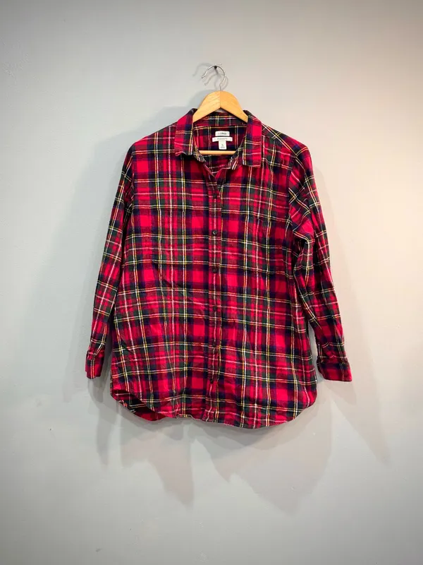 Red L.L. Bean Relaxed Fit Flannel Button Down Size XLP EUC - Image 3