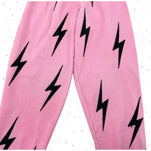 Aviator Nation Pink All Over Black Bolt Sweatpant Joggers Lounge Gym Fit Size XS - Image 3