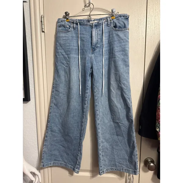 OAT New York Cloud Luxe Denim Wide Leg Jeans Light Wash Minimalist Capsule - Image 2