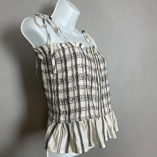 Loft Striped Poplin Smocked Cami Tank Top Shirred NWT Sz Medium Women Tie Straps - Image 8