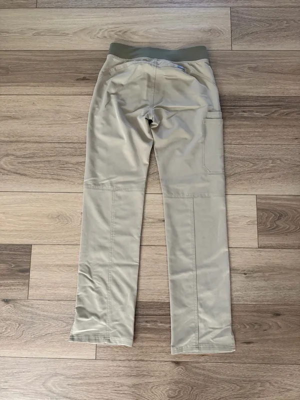 Figs Men's Light Beige Jogger Pants with Olive Waistband and Blue Drawstring - Image 3