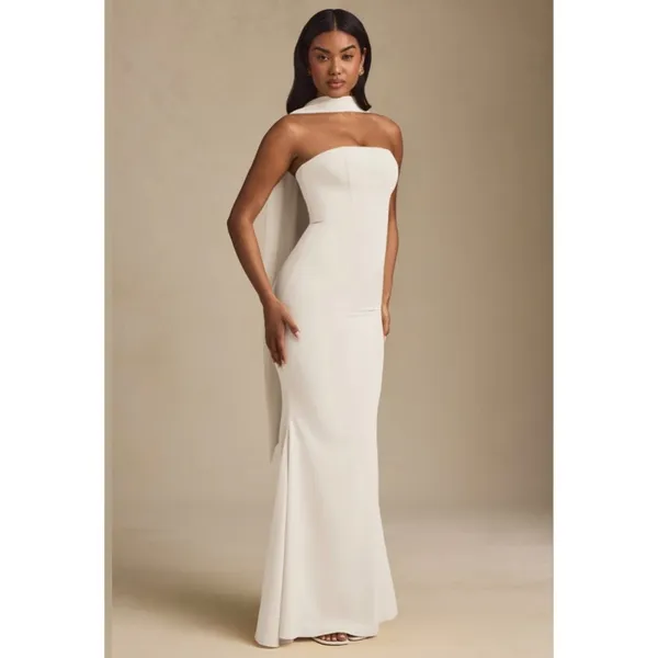 Oh‎ Polly Imogene Ivory Strapless Scarf Detail Maxi Gown NWT Size US 0 - Image 12