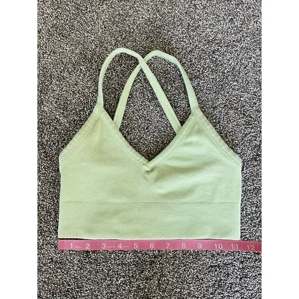 Alo Yoga Ribbed Sports Bra Light Green Strappy Back Size S - Image 3