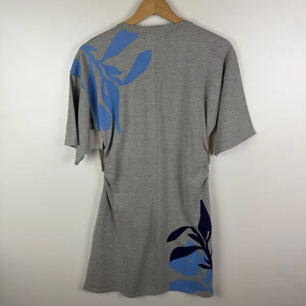 NWT Daily Practice Anthropologie 74 Mini Shirt Dress‎ Medium Grey Ruched Graphic - Image 5