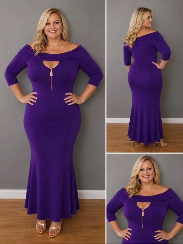 Royal Purple solid off the shoulder long dress. 2X/ PTP: 21 (42) - NWOT - Image 8