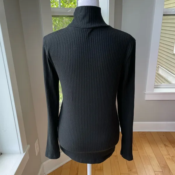 Vintage 90s J. Crew Black Ribbed Mockneck Long Sleeve Top Size Medium - Image 3
