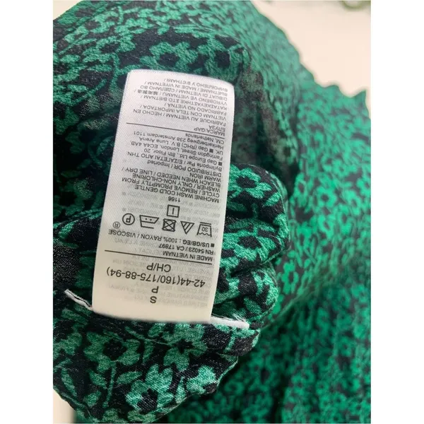 GAP Green Floral Cutout Peplum Rayon Long-Sleeve Top S Casual - Image 4
