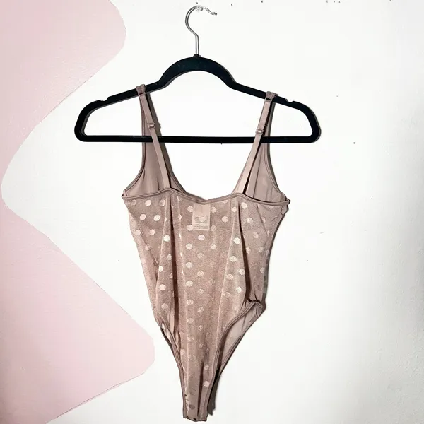 Victoria's Secret PINK Polka Dot Bodysuit Small Brown Sheer Mesh - Image 2