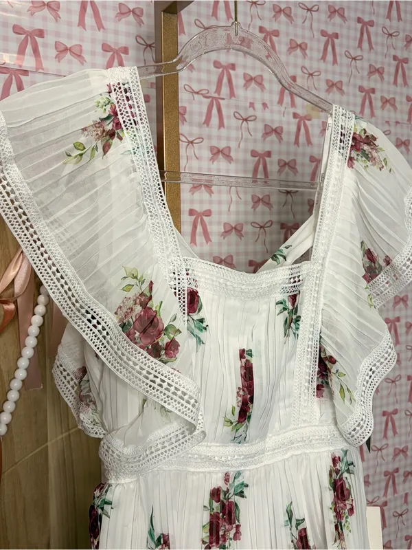 Lulus Thriving Romance White Floral Print Tiered Midi Dress $92 XS Coquette Chic - Image 2