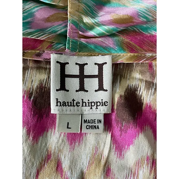 Haute Hippie Silk Crossover Draped Front Top Multicolor Batik Pattern Size Large - Image 6