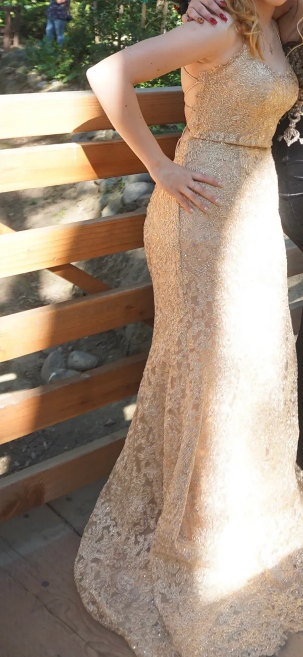 Amelia Couture Gold Mermaid Prom Dress - Image 8