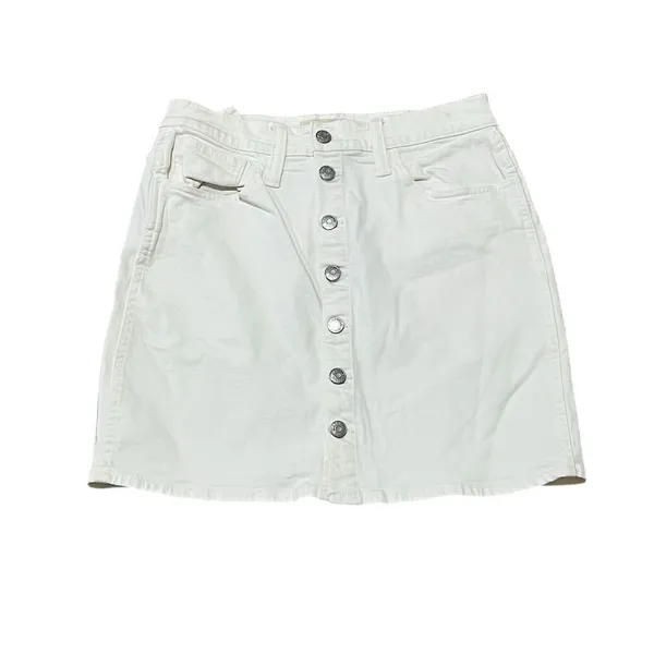 Madewell Women's White Denim Button-Front Mini Skirt Size 28 - Image 4