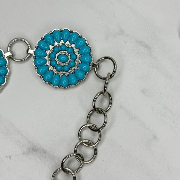 Chunky Blue Studded Concho Silver Chain Belt XS/Small (XS/S) Western Statement ✨ - Image 9