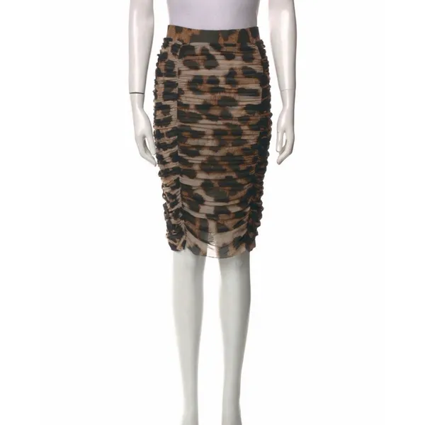 Ganni Animal Print Ruched Mesh Pencil Skirt Size M EU 36 - Image 2