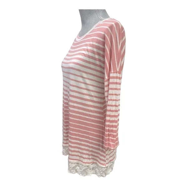 Pinkblush Pink White Striped Lace Hem Tunic Top Size Small 3/4 Sleeve - Image 5