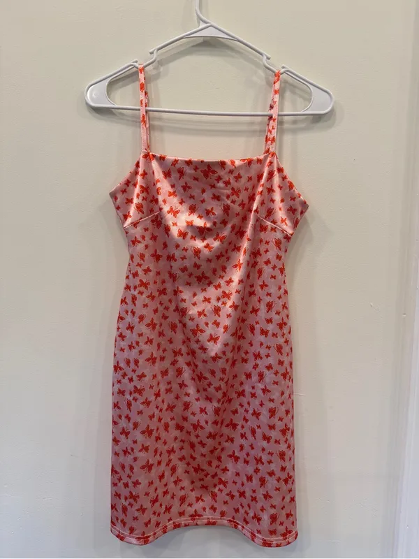 Urban Outfitters Light Pink and Orange Butterfly Print Mini Dress - Image 6
