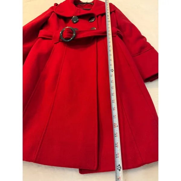 Guess Red Double Breasted Belted Pea Coat Women Size S Rouge Wool Blend Jacket - Image 7