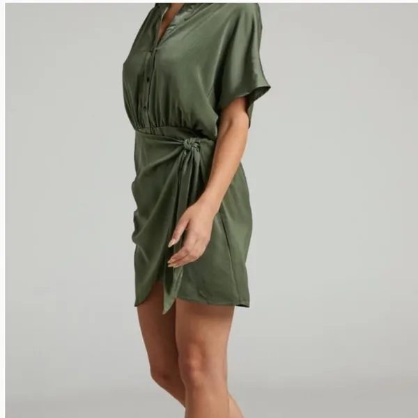 Showpo Ameleth Collared Wrap Front Mini Dress in Olive Size 8 Green - Image 2